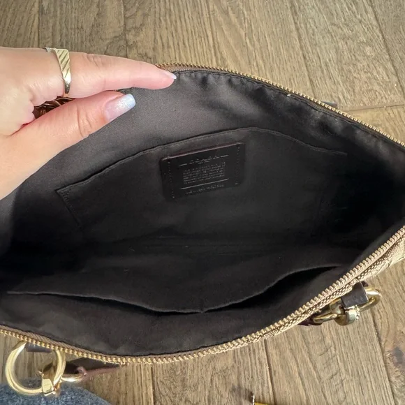 Coach Khaki Signature Canvas Shoulder Bag with Chestnut Trim - Picture 2 of 5